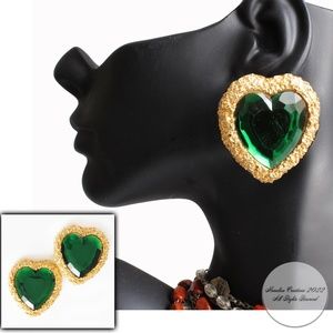 D'Orlan Earrings Oversized Heart Clip Style Statement Jewelry Vintage Oversized